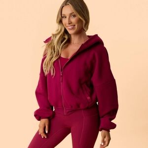 Target Blogilates Women's Marshmallow Full Zip Hooded Sweatshirt Burgundy